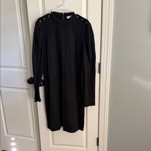LOFT Black Long Sleeve Dress with Button Accents